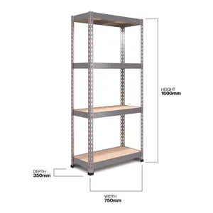 RB BOSS Garage Shelving Unit FastLok 4 Shelf MDF Galvanised Steel (H)1600mm (W)750mm (D)350mm