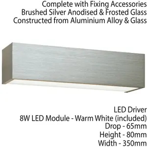 2 PACK LED Box Wall Light Warm White Brushed Aluminium & Frosted Glass Lamp