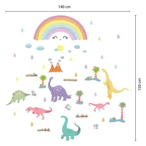 Walplus Colourful Rainbow Happy Dinosaurs Kids Sticker PVC Multicoloured