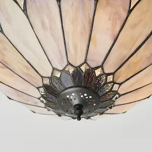 Tiffany Glass Semi Flush Ceiling Light Cream Bronze Round Inverted Shade i00158