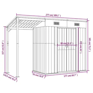 Broghin Garden Shed with Extended Roof Outdoor Tool Shed Storage Shed Steel Green