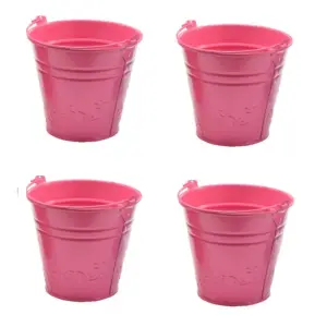 4 x Childs Metal Bucket Planter Zinc Flower Pot Tin Pen Pot Craft Pot Bright Pink