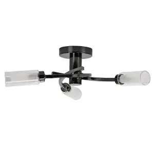 ValueLights Claudia Modern 3 Way LED Black Chrome Ceiling Light with Glass Shades - Supplied with 3 x 3W G9 LED Bulbs