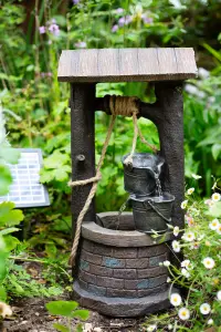 Easy Fountain Wishing Well Solar with Battery Backup Garden Fountain incl LEDs - L 28 cm x W 30 cm x H 59 cm