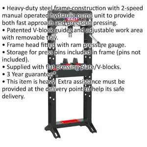 Heavy Duty 20 Tonne Hydraulic Press with Steel Frame for Precision Workshop Use