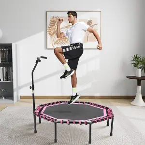 51 Inch Black Pink  Octagonal Garden Trampoline Fitness Trampoline with Adjustable T-Bar Handle  for Kids Adults