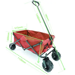 Platinum Folding Trolley Cart, For Festivals, Camping & Garden - 70kg Load Capacity & Durable Wheels, Easy Storage & Cover - Red