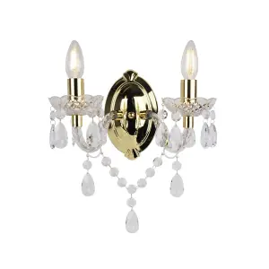 First Choice Lighting Set of 2 Marie Therese 2 Lights Clear & Gold Wall Bracket Chandelier Lights