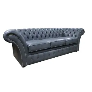 Chesterfield 3 Seater Sofa Settee Stella Liquorice Grey Leather In Balmoral Style