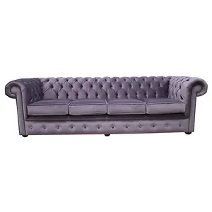 Chesterfield 4 Seater Sofa Malta Lavender Purple Velvet Fabric In Classic Style