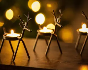 6x Christmas Reindeer Tea Light Candle Holders & Tealights Xmas Home Decor Gift