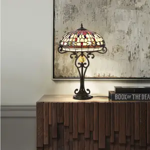 BELOFAY Handmade Stained Glass Tiffany Style Table Lamp with Bronze Lamp Base for Livingroom (16 " Wide)