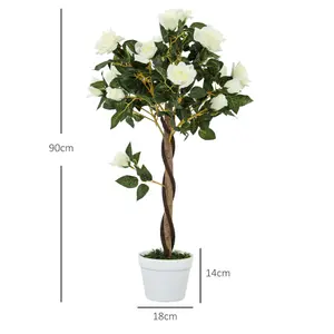 Outsunny Set of 2 90cm Artificial Rose Tree, Fake Decorative Plant, White