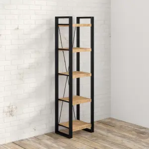 Kingwood Up-Cycled Industrial Mango Wood And Metal Narrow Open Bookcase