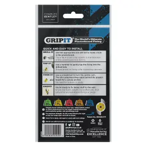 Gripit 15mm Plasterboard Fixing - 25 Pack (Yellow) Stud Wall Anchor Max 71kg