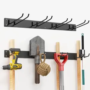 COSTWAY Garage Tool Storage Rack Wall Mounted Storage Organizer w/ 4 Double Layer Hooks