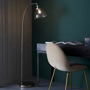 Luminosa Parma Task Floor Lamp, Bright Nickel Plate, Glass