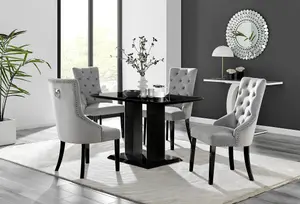 Furniturebox Imperia 4 Modern Black High Gloss Dining Table and 4 Grey Belgravia Black Leg Chairs