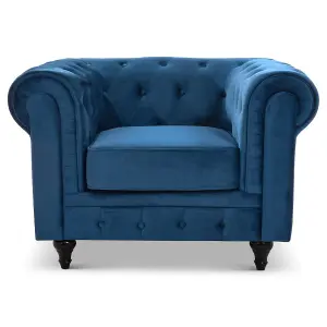 Velvet Chesterfield Arm Chair - Navy Blue