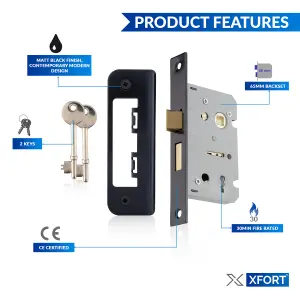 XFORT 3 Lever Matt Black Mortice Sashlock 65mm