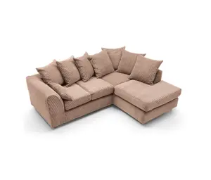 Jumbo Brown Cord Right Facing Corner Sofa for Living Room with Thick Luxury Deep Filled Cushioning