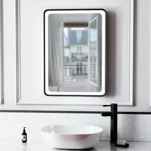 Nes Home Rectangle Demist LED Bathroom Mirror Touch Matte Black 500 X 700mm