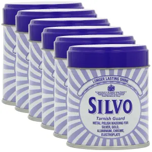 6 x Silvo Tarnish Guard Metal Polish Wadding Silver Gold Aluminium Chrome 75g