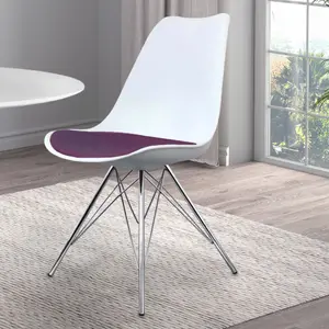 Soho White and Aubergine Plastic Dining Chair with Chrome Metal Legs