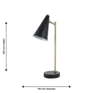 First Choice Lighting Task Matt Black and Antique Brass Task Table Lamp