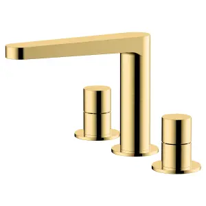 RAK Petit Brushed Gold 3 Hole Deck Mounted Basin Sink Tap