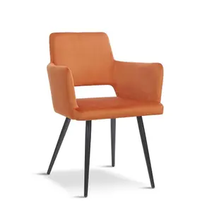 Two Flynn Orange Velvet Dining Chairs with Black Legs Occasional ArmChairs