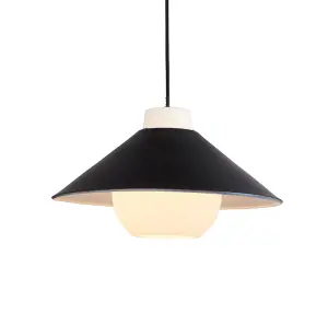 Matt Black & White Monochrome Angled Ceiling Pendant Light - Glass Inner Shade