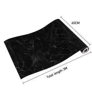 Black Marble Effect Wallpaper Waterproof, Moisture-proof and Oil-proof Self Adhesive Wallpaper Roll 60cm x 3 m