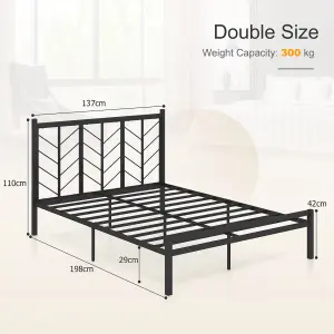 COSTWAY Metal Platform Bed w/ Branch-shaped Headboard Bed Frame Double Size