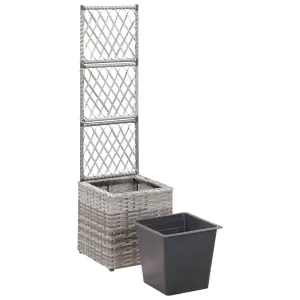 Berkfield Trellis Raised Bed with 1 Pot 30x30x107 cm Poly Rattan Grey