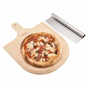 Cooks Professional Rocking Pizza Cutter Stainless Steel with Bamboo Pizza Board 35 x 33cm