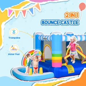 Outsunny Kids Bouncy Castle with Pool Outdoor Trampoline W/ Net Blower 3-8 Yrs