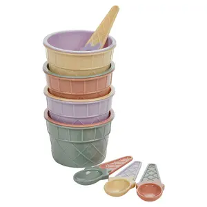 URBNLIVING 10cm Width 8 Pcs Ice Cream Set Kids Party 4 Bowls & Spoons Multicolour Dessert Cups Scoops