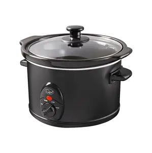 Quest 1.5 Litre Slow Cooker - Black - 3 Temperature Settings - Glass Lid - Dishwasher Safe