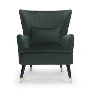 Velvet Bottle Green Camila Accent Wingback Chair