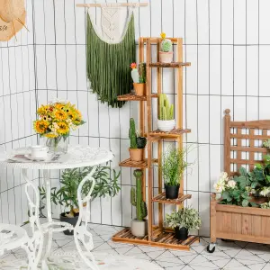 Costway 6 Tier Flower Stand Wooden Vertical Potted Plant Rack Home Garden Freestanding Display Shelf