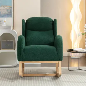 Modern Teddy Fabric Upholstered Rocking Chair Wingback Padded Seat For Living Room Bedroom, Green