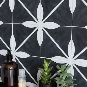 Quadrostyle Castelar Ink Black Wall Tile and Furniture Vinyl Stickers 15cm(L) 15cm(W) pack of 6