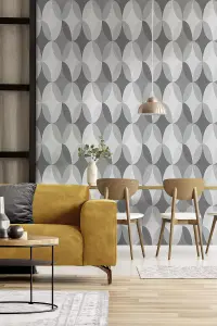 Crown Kirby Oval Geo Charcoal Wallpaper M1639