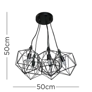 ValueLights Jerome Industrial 5 Way Geometric Matt Black Wire Basket Cage Ceiling Pendant Light Fitting