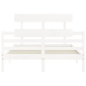 Berkfield Bed Frame with Headboard White Small Double Solid Wood