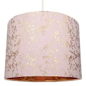 Modern Soft Pink Cotton Fabric 10 Lamp Shade with Gold Foil Floral Decoration