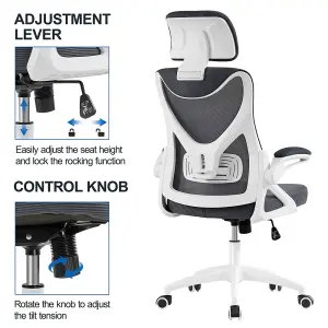 Yaheetech High Back Mesh Office Chair with Headrest and Armrest - White/Grey