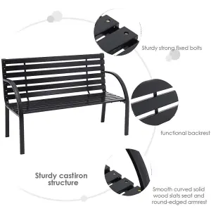 2 Seater Outdoor Black Wood Wrought Iron Garden Bench