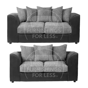 Luxor Jumbo Cord 3 + 2 Black and Grey Fabric Sofa Suite